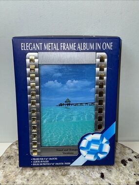 Elegant Silver & Gold Metal Frame Photo Album Vacation 100 4x6 Print 50 Page New